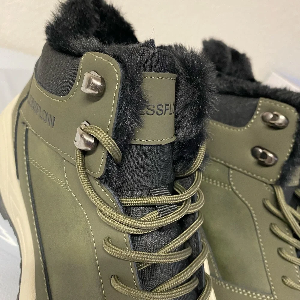 Men's Army Green Winter Snow High-Top Hiking Boots